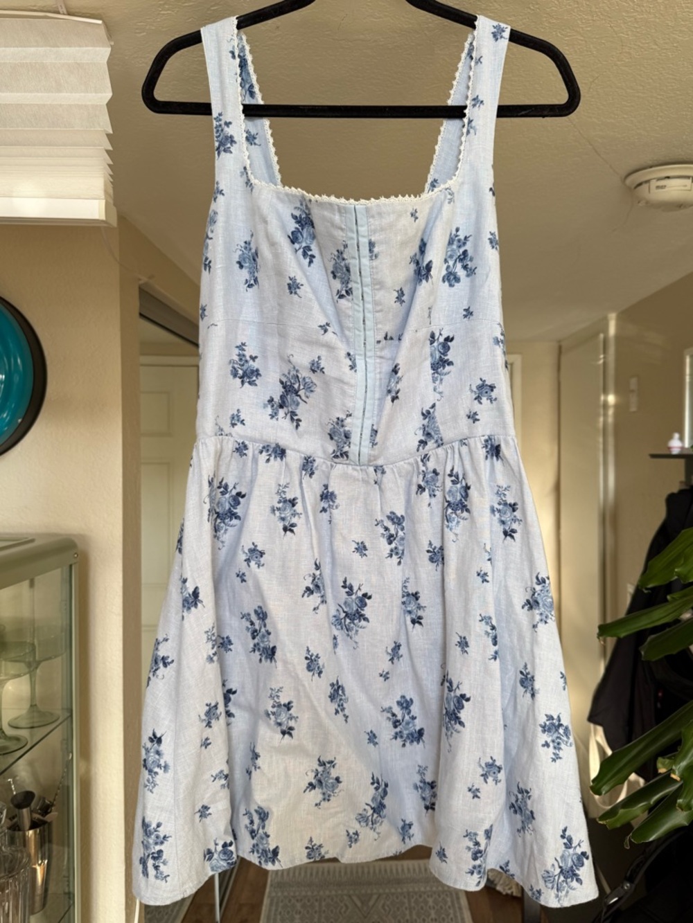 Reformation Light Blue Floral Linen Mini Dress